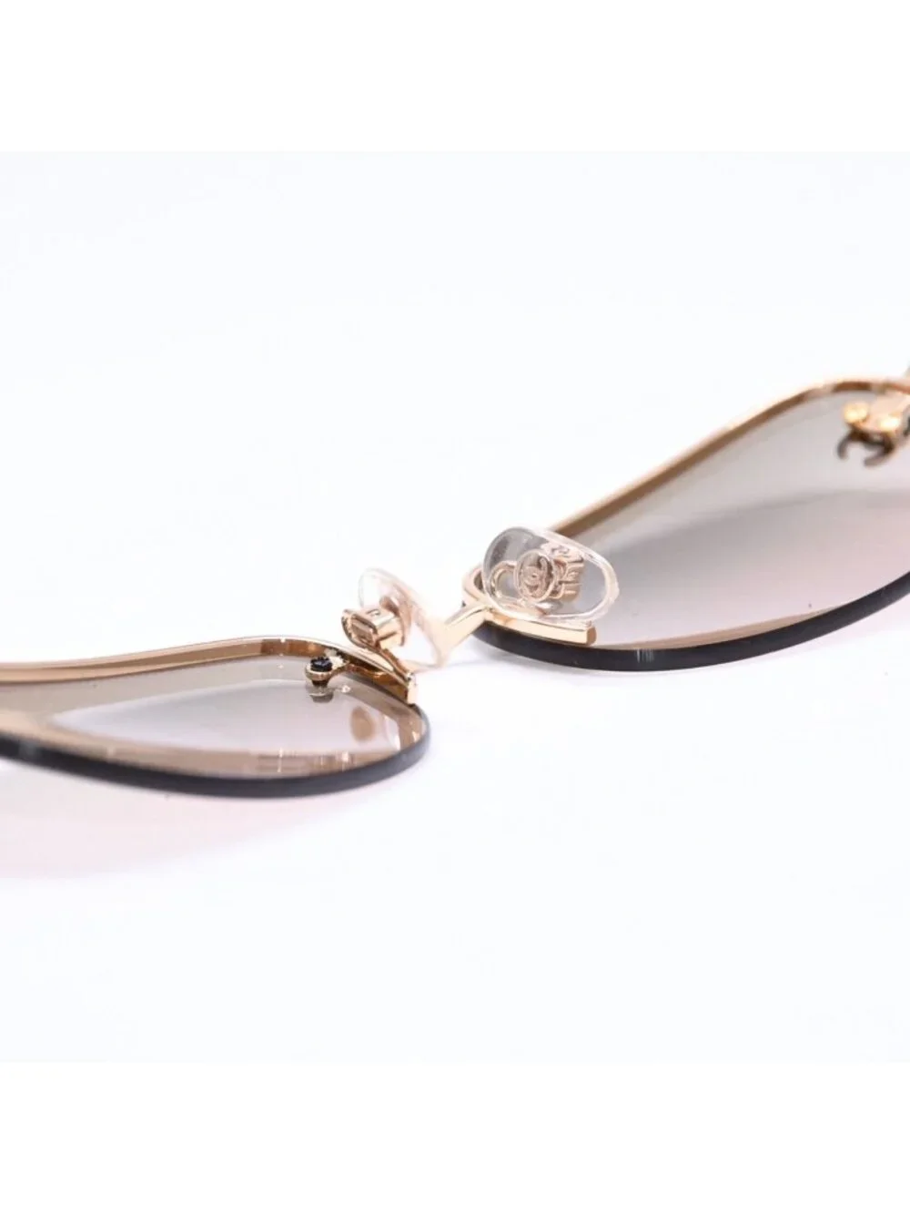 Chanel Rimless Sunglasses Side CC Logo Metal Brown Gold Eyewear